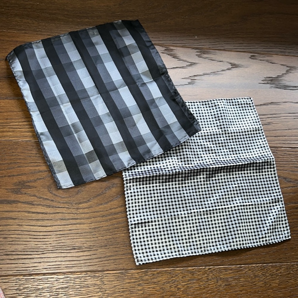 2 new men’s suit handkerchiefs black white gray